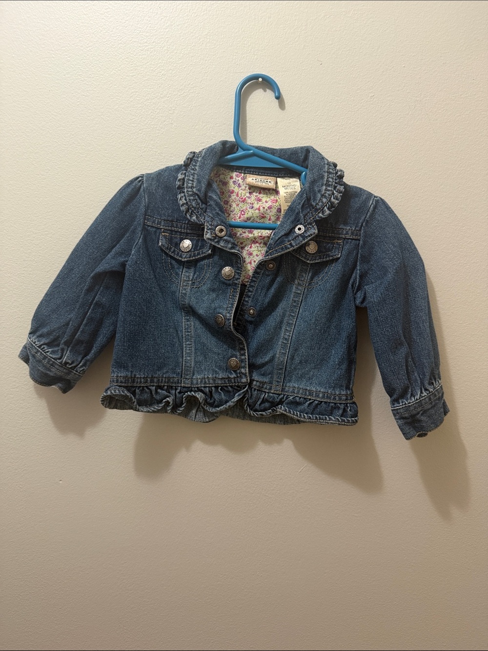 Arizona Jean Company Girls Blue Denim Jacket with Floral Lining and Ruffle Trim